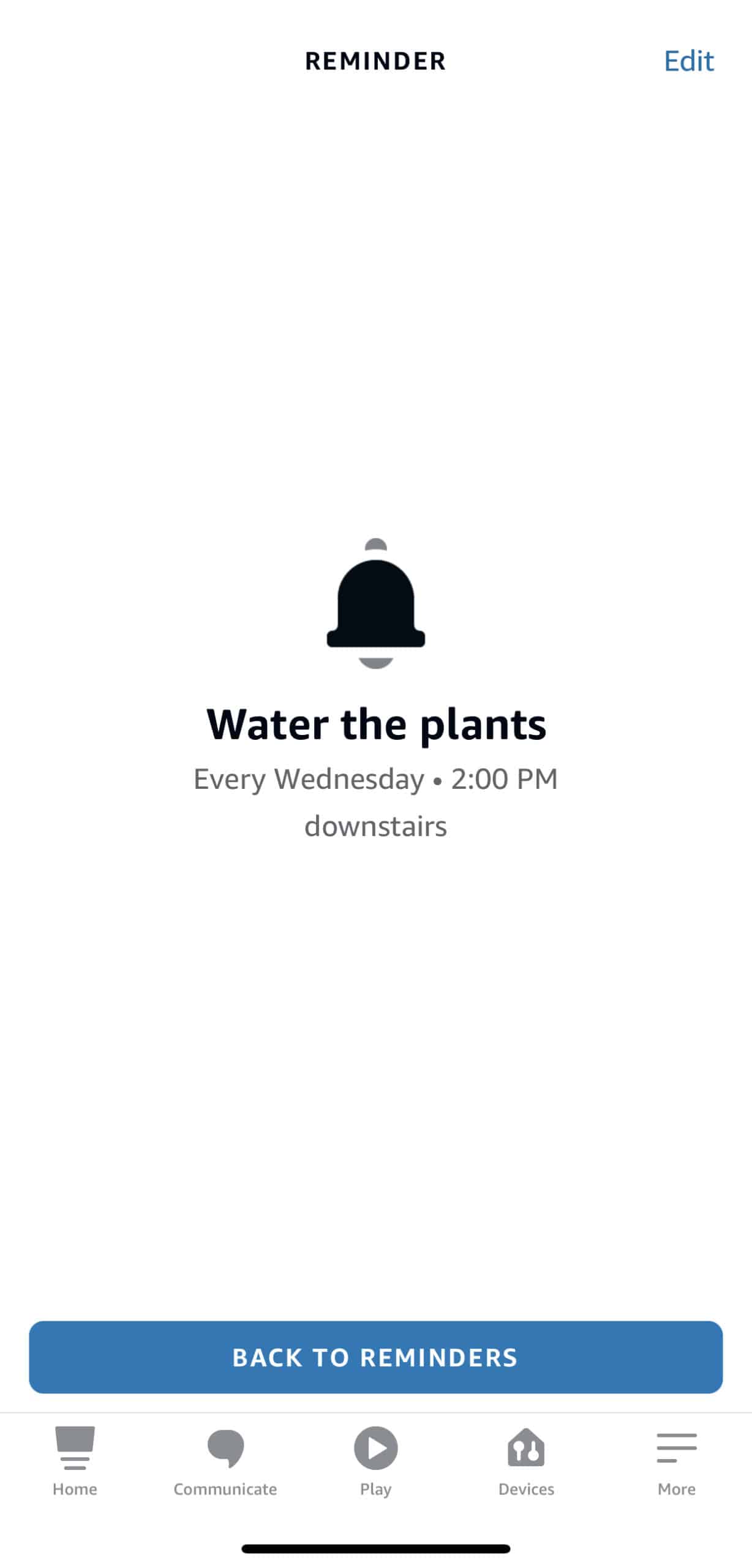 Amazon Alexa reminder to water the plants